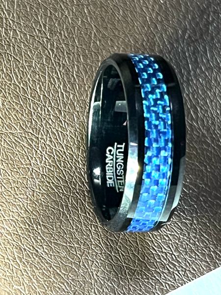 Men's 8mm Tungsten Wedding Band – Blue Carbon Fiber Inlay (Comfort Fit)