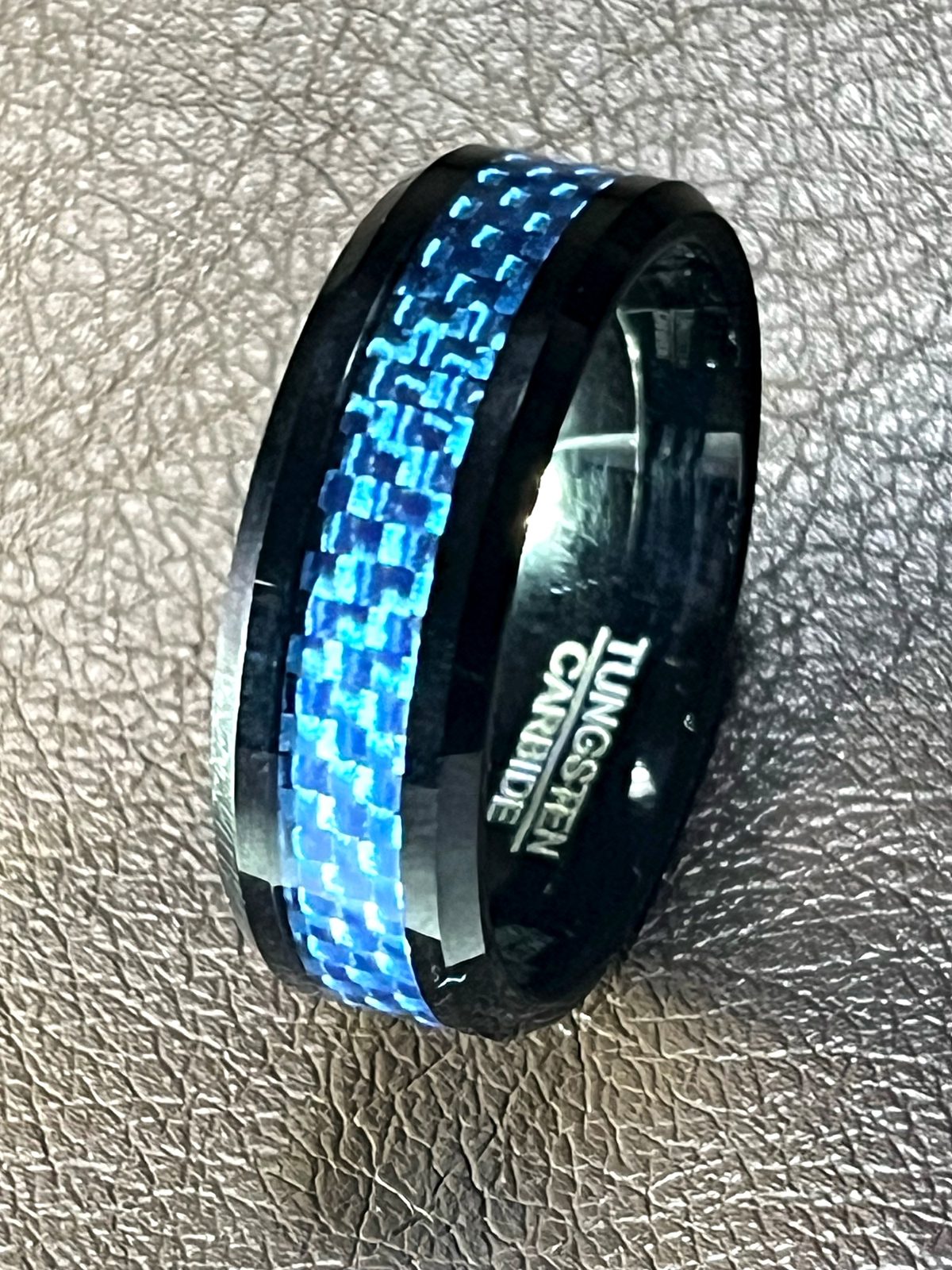 Men's 8mm Tungsten Wedding Band – Blue Carbon Fiber Inlay (Comfort Fit), photo 2