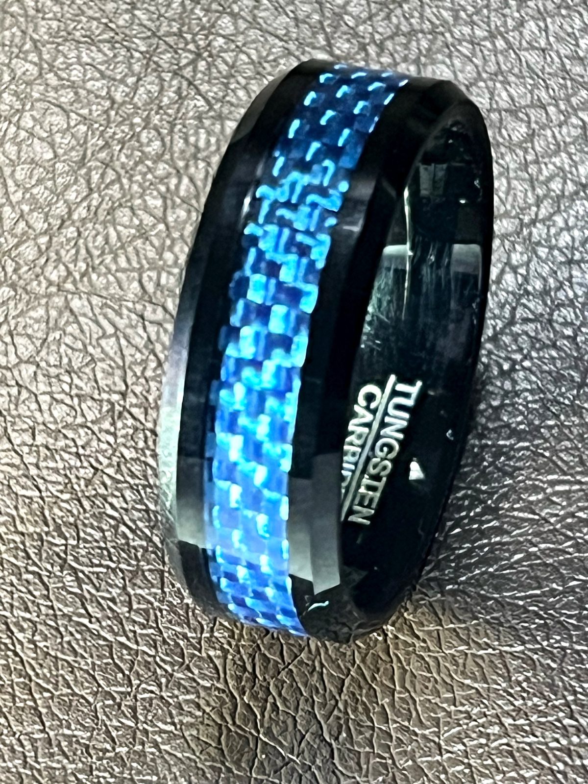 Men's 8mm Tungsten Wedding Band – Blue Carbon Fiber Inlay (Comfort Fit), photo 3