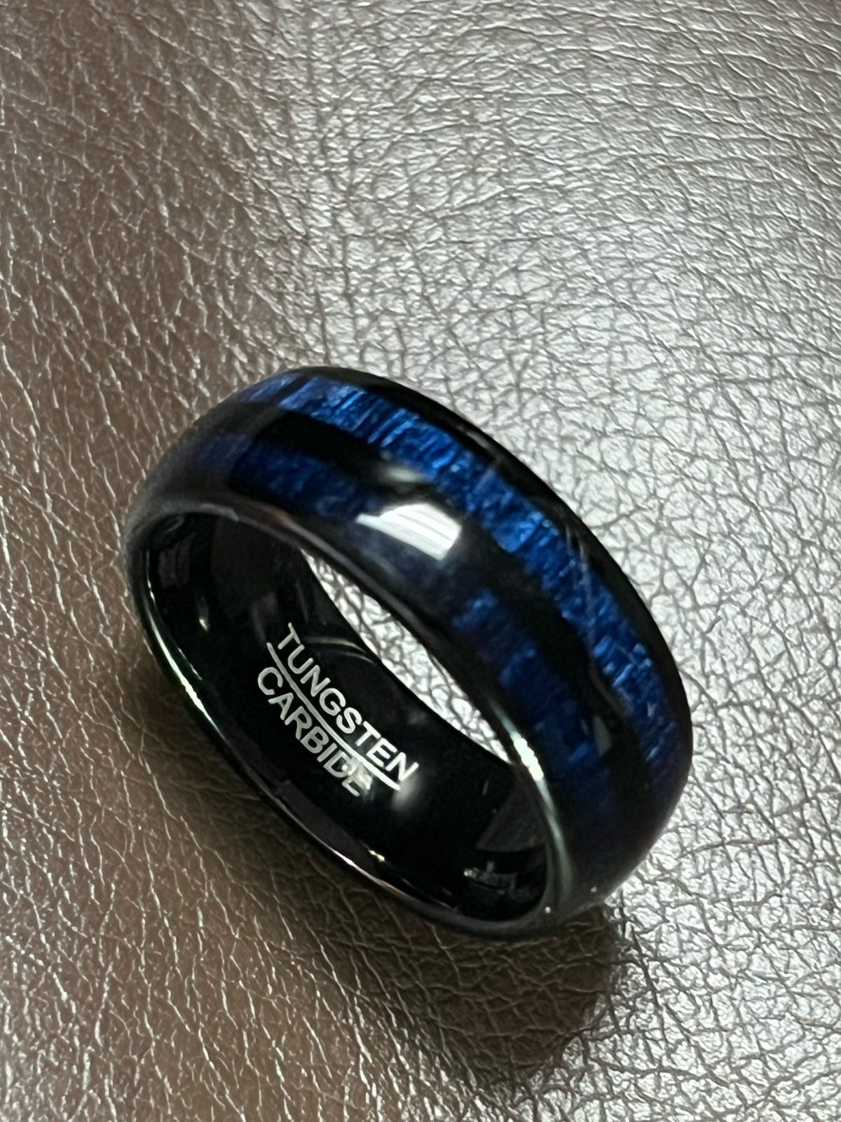 Men's 8mm Tungsten Wedding Band – Blue Wood Inlay (Comfort Fit), photo 1