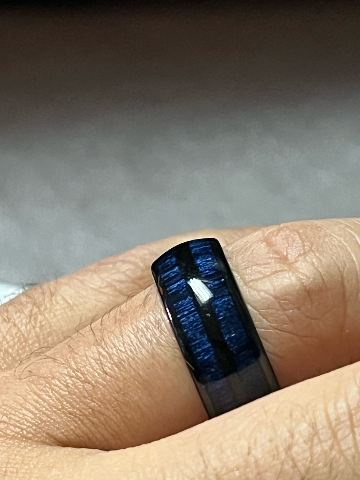 Men's 8mm Tungsten Wedding Band – Blue Wood Inlay (Comfort Fit), photo 2