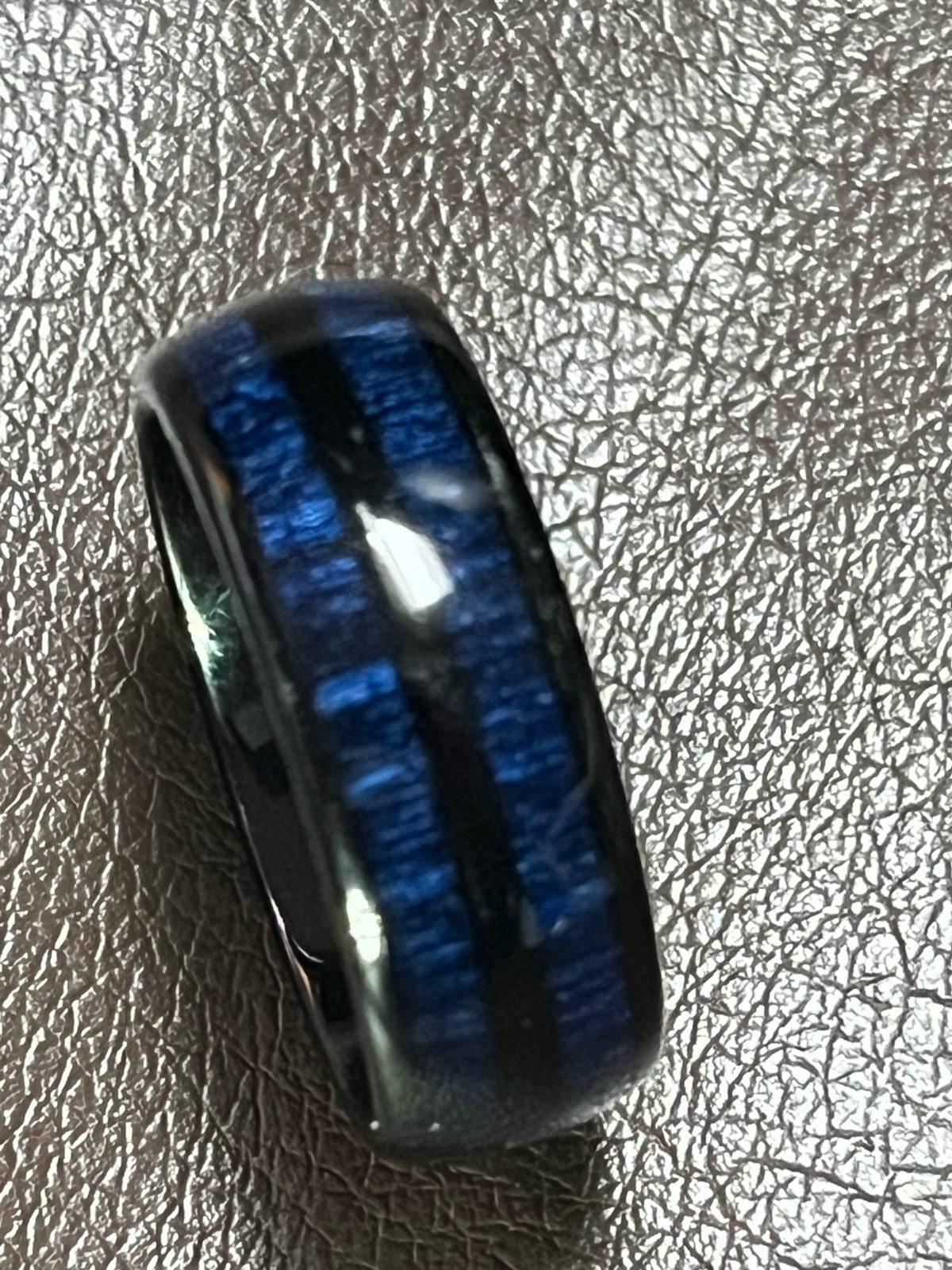 Men's 8mm Tungsten Wedding Band – Blue Wood Inlay (Comfort Fit), photo 3