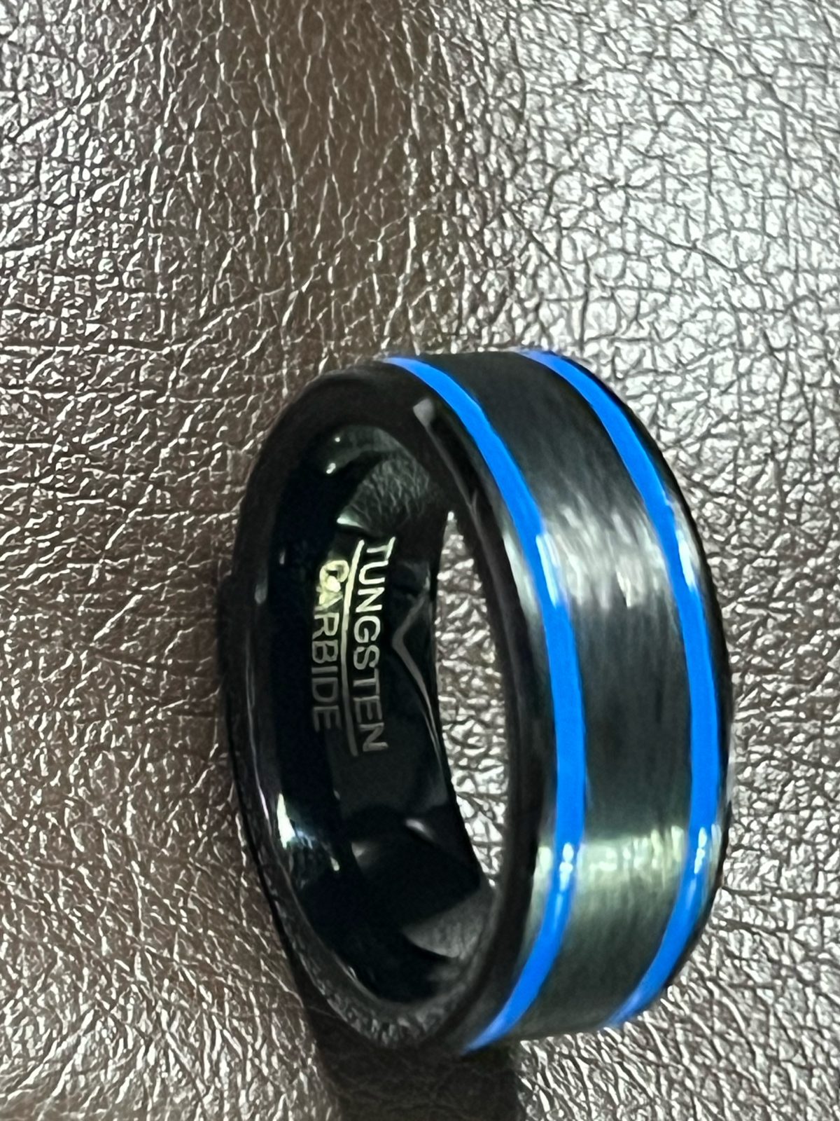 Men's 8mm Tungsten Wedding Band – Double Blue Stripe (Comfort Fit), photo 4