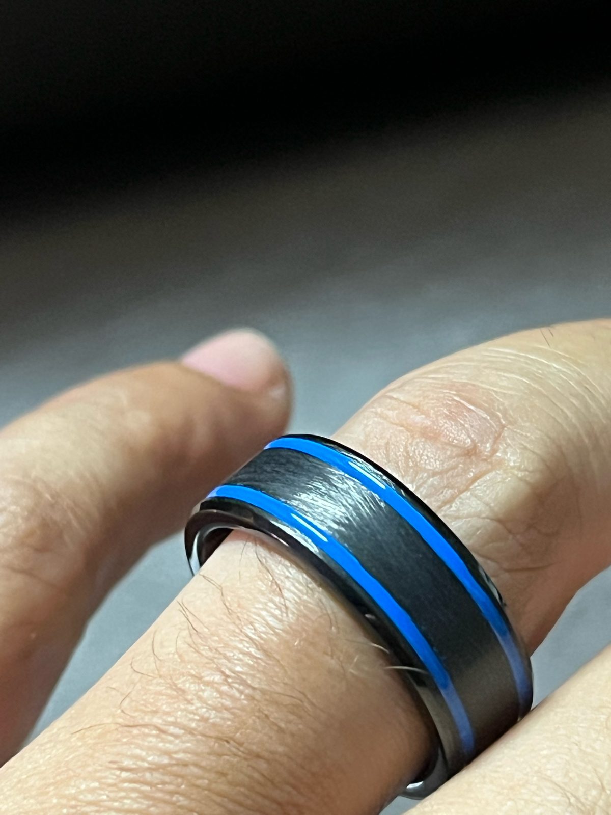 Men's 8mm Tungsten Wedding Band – Double Blue Stripe (Comfort Fit), photo 6
