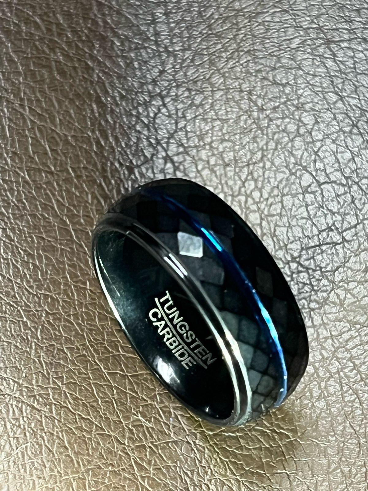 Men's 8mm Tungsten Wedding Band – Hammered Faceted (Comfort Fit), photo 1