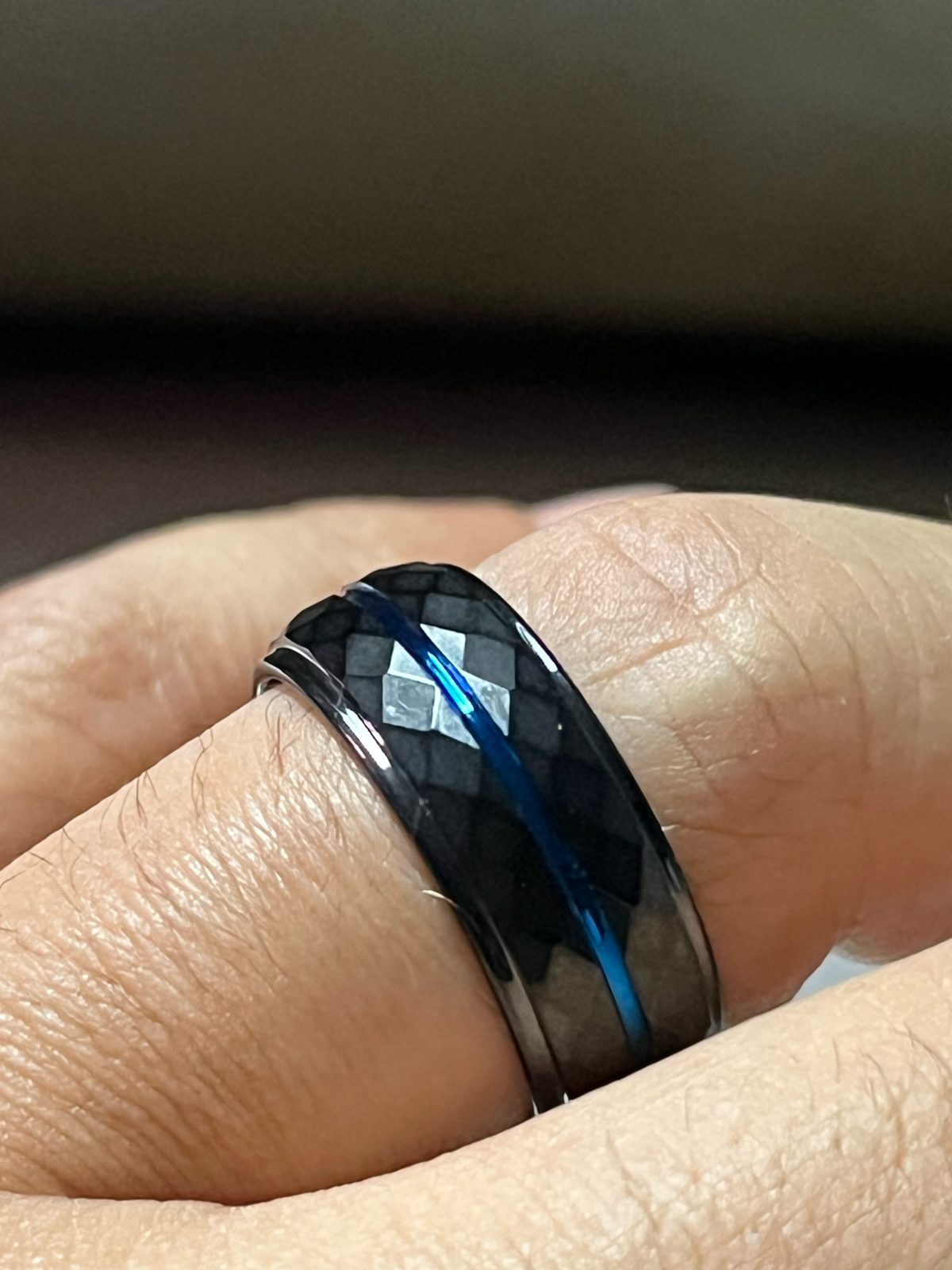 Men's 8mm Tungsten Wedding Band – Hammered Faceted (Comfort Fit), photo 3