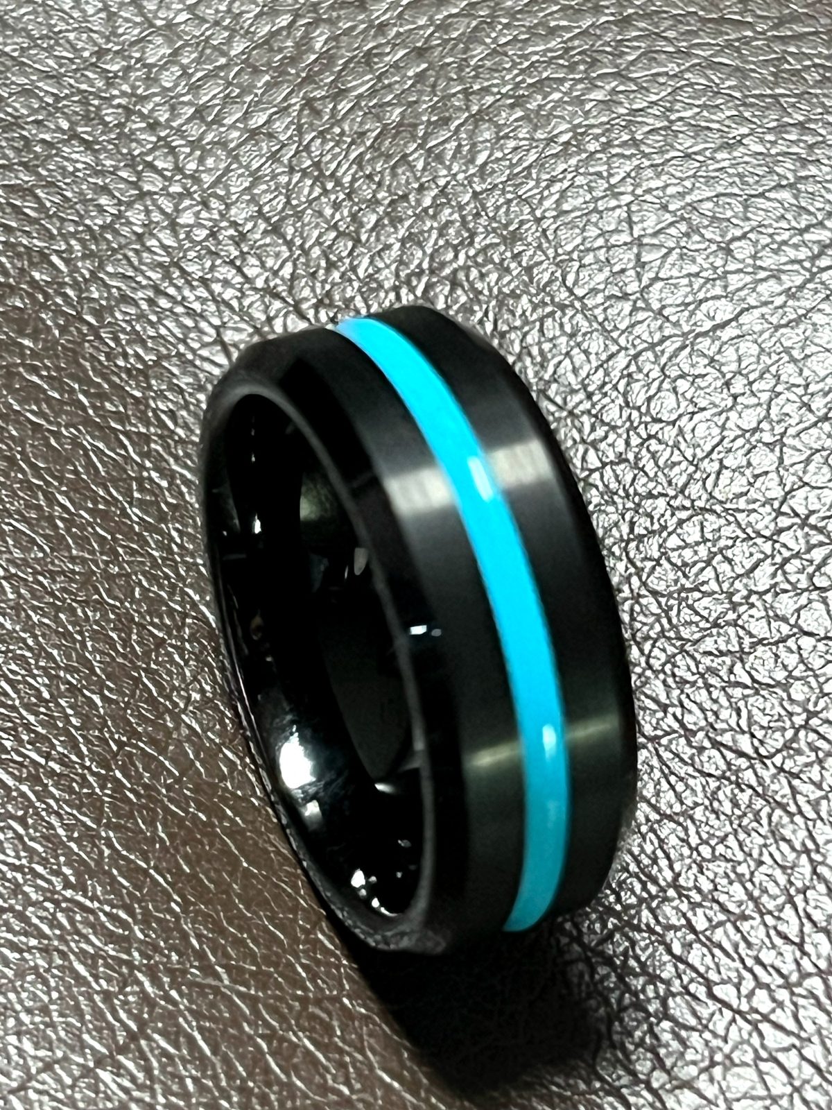 Men's 8mm Tungsten Wedding Band – Light Blue Stripe (Comfort Fit), photo 3