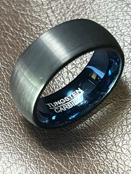 Men's 8mm Tungsten Wedding Band – Matte Black Blue Inside (Comfort Fit)