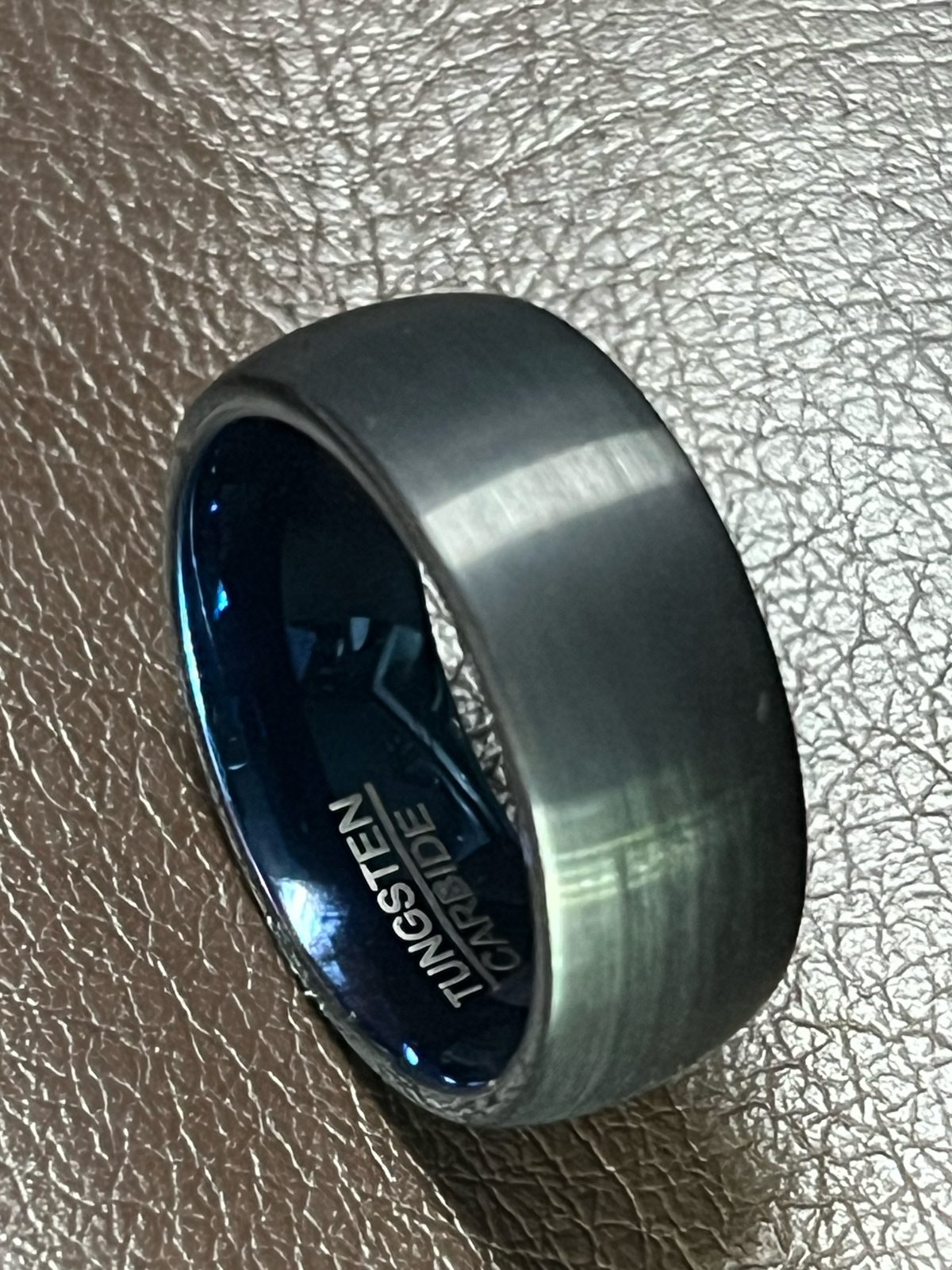 Men's 8mm Tungsten Wedding Band – Matte Black Blue Inside (Comfort Fit), photo 2