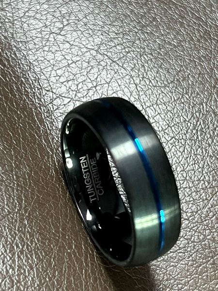 Men's 8mm Tungsten Wedding Band – Thin Blue Line (Comfort Fit)