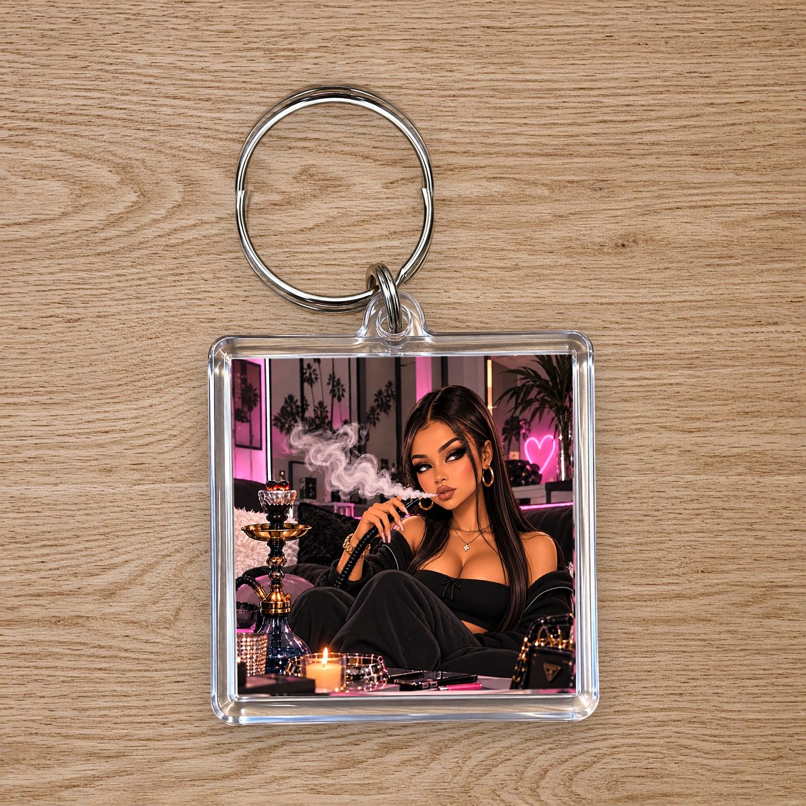 Hookah Girl Keychain: Long Brunette, photo 4